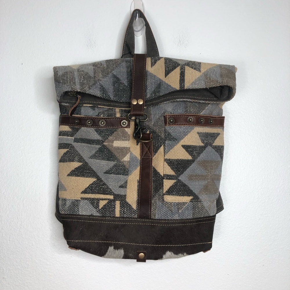 Myra Bag Geometric Pattern Backpack - Gray, Brown… - image 10